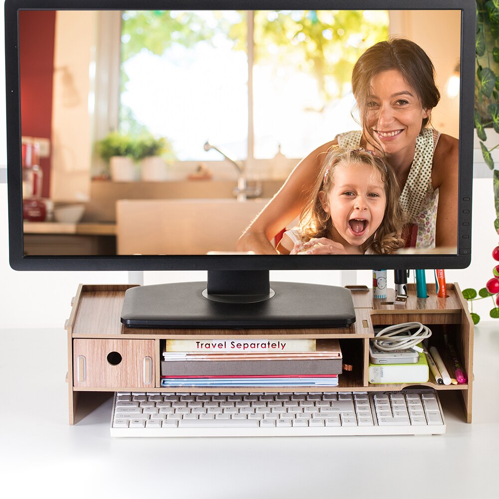 Wood Desktop PC Monitor Riser Stand Desk Organizer for iMac Laptop computer peripherals accessories
