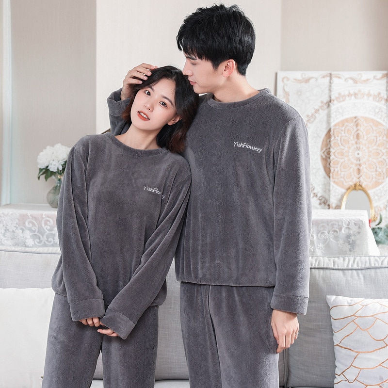 Pyjamas til par sæt tyk varm koral fleece homewear vinter lounge herretøj blød løst pyjamas kvinder hjemmetøj jakkesæt