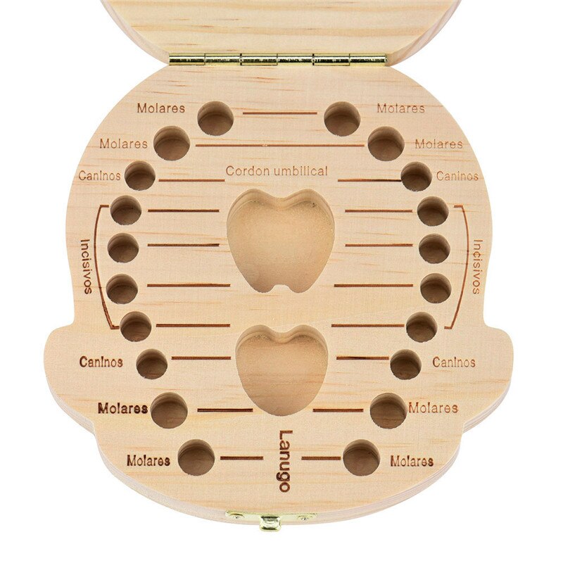 Nederlands/Engels/Griekenland/Portugal Spaans Tand Houten Box Organizer Melk Tanden Hout Opslag Verzamelen Tanden Navelstreng doos
