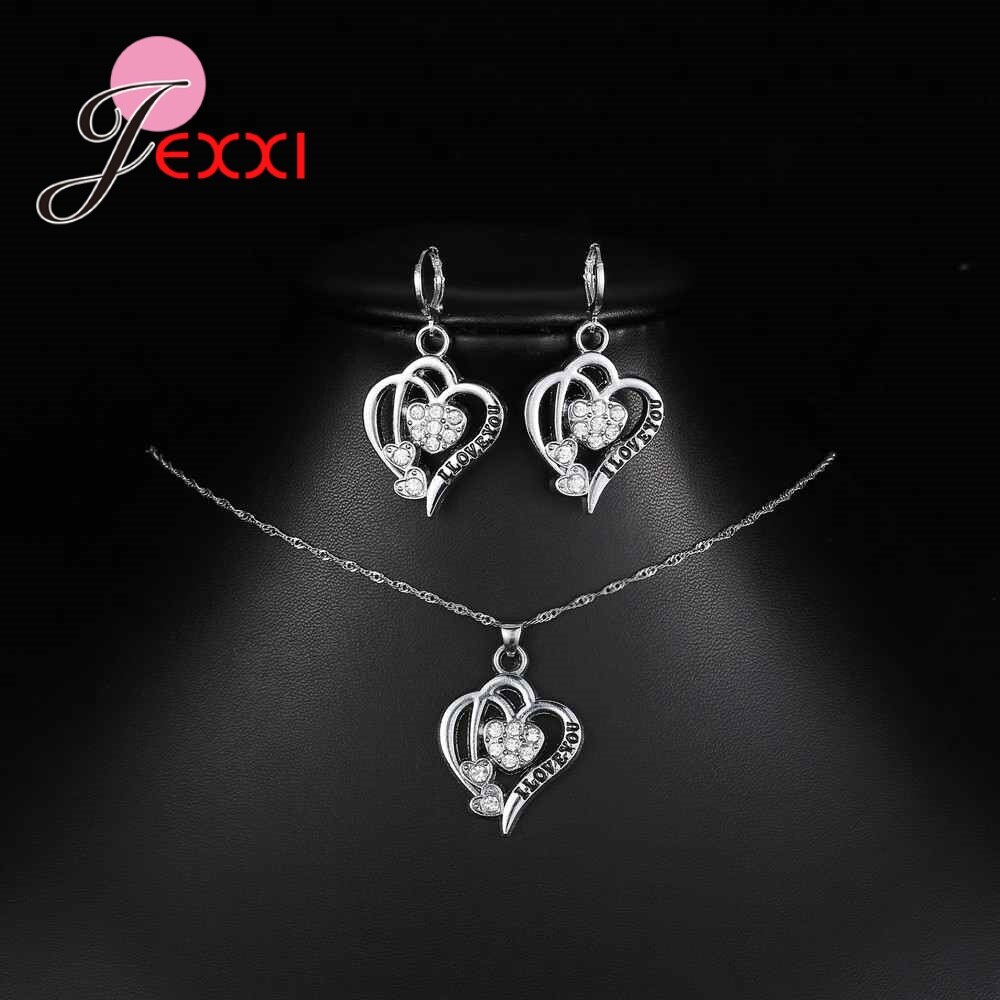 Ensembles de Bijoux femmes élégantes jolie belle 925 Bijoux en argent Sterling coeur vapeur belle filles collier boucle d'oreille pendentif