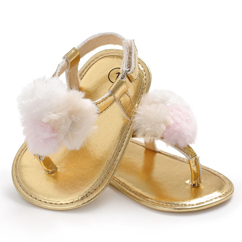 Baby flickor sommar andas rund fluff dekoration skor anti-halk flip flop nyfödd sandaler 0-18m