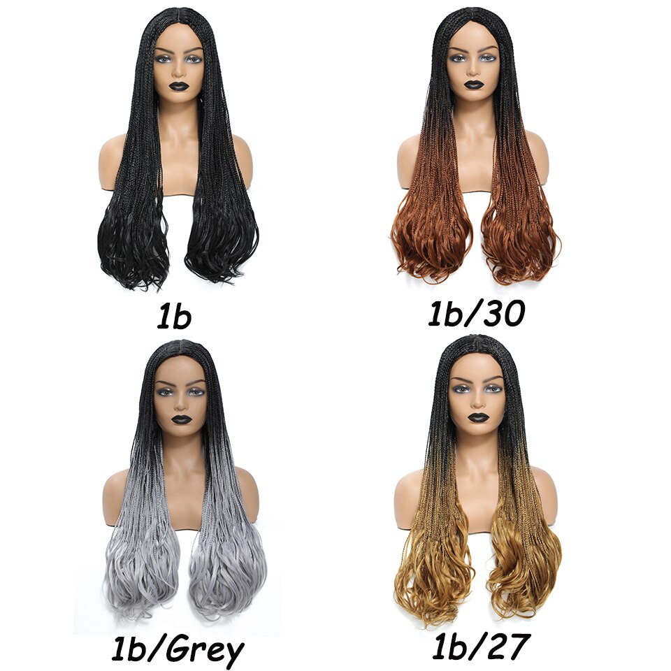 Wakego Wig Straight Box Braided Wigs With Wavy End For Women Daily Use perruque tresse africaine natte collée perruque pas cher
