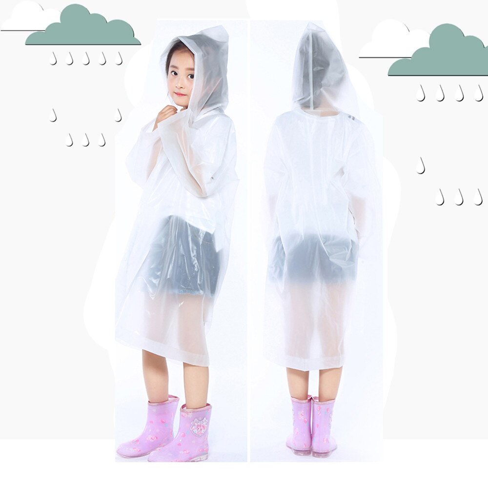 Regenjassen Dikker Eva Draagbare Herbruikbare Kinderen Regen Poncho Voor 6-12 Jaar Jongens Meisjes Regenjas Roupa Infantil: Clear 