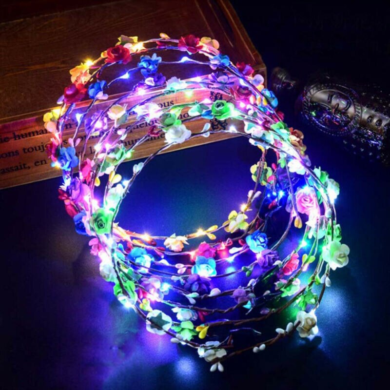LED Light Up Flower Floral Hairband Headband Garland Crown Bride Wedding Party