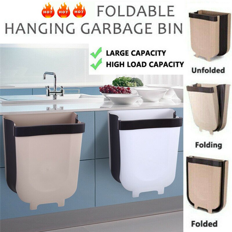 Practical Wall Mounted Folding Waste Bin Kitchen Cabinet Hanging Trash Cans Container Box