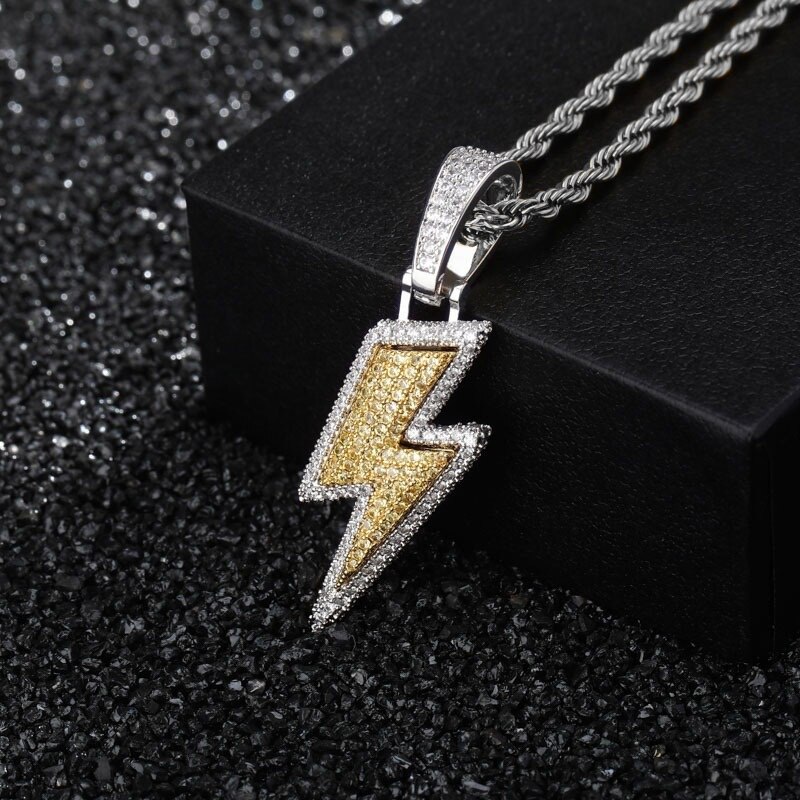 Bijoux bijoux zircon complet foudre collier chaînes pour garçons Hip Hop fête Biker hommes pendentif collier bijoux: gold  silver