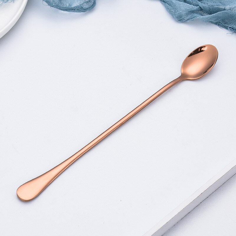 9-Inch Long Handle Iced Tea Spoon, Coffee Spoon, Ice Cream Spoon, Stainless Steel Cocktail Stirring Spoons: Rose Gold