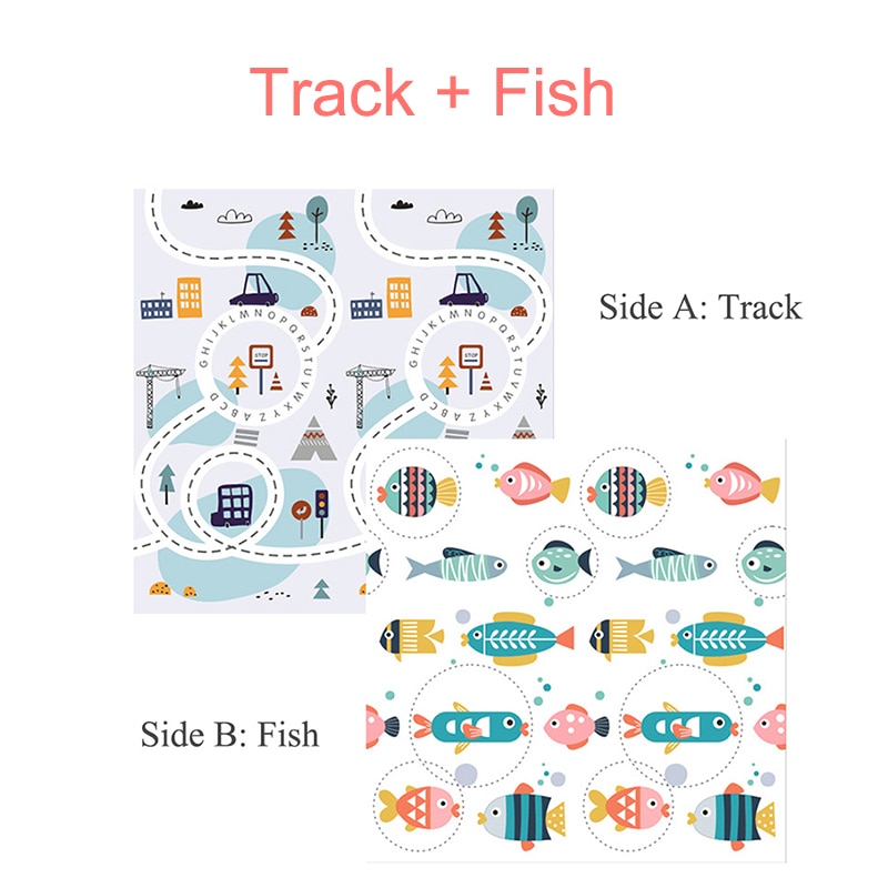 Alfombra para juegos de bebés Babyinner de 200x180cm, alfombrilla Reversible plegable para gatear, alfombrillas de espuma gruesa XPE, alfombrillas antideslizantes para juegos, alfombra para niños: Track and Fish / 200X180X1.5cm(0.6in)