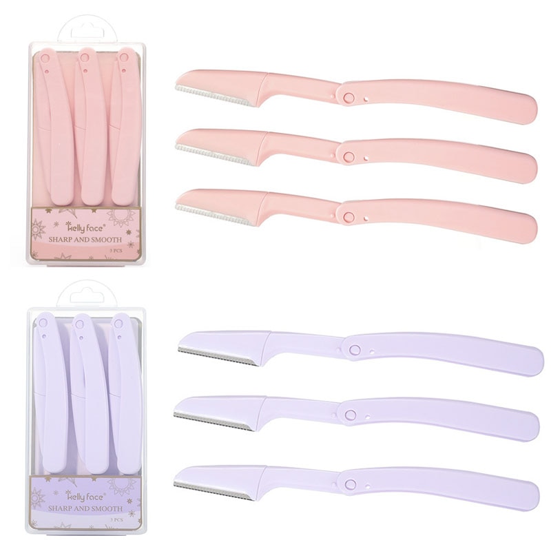 3 Pcs Set Eyebrow Trimmers Foldable Pink Purple Face Razor Hair Remover Scraping Eyebrow Shaver Portable Women Beauty Tools