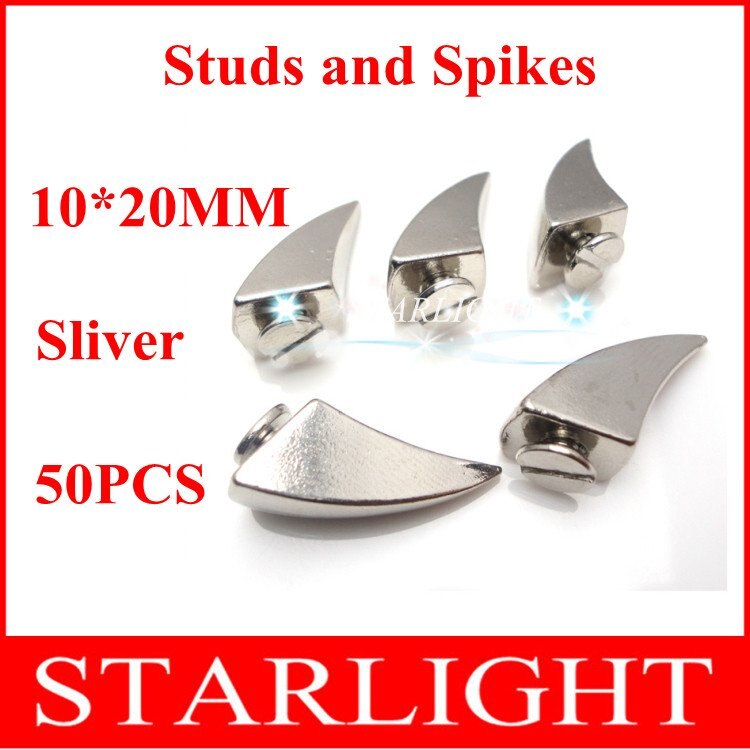Borchie!!! Borchie D'argento della Roccia Punk Nailheads DIY Spikes Sacchetto Scarpe Braccialetto 10*20 MM Corno di Bue decorare Testa Proiettile Starlight
