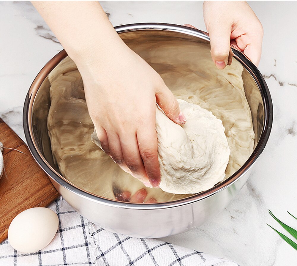 Cuenco mezclador EHZ de acero inoxidable para ensalada, conjunto de 8 Uds. Fresco sellado de Bol, herramienta de cocina cepilladora afilada para hornear pasteles y verduras