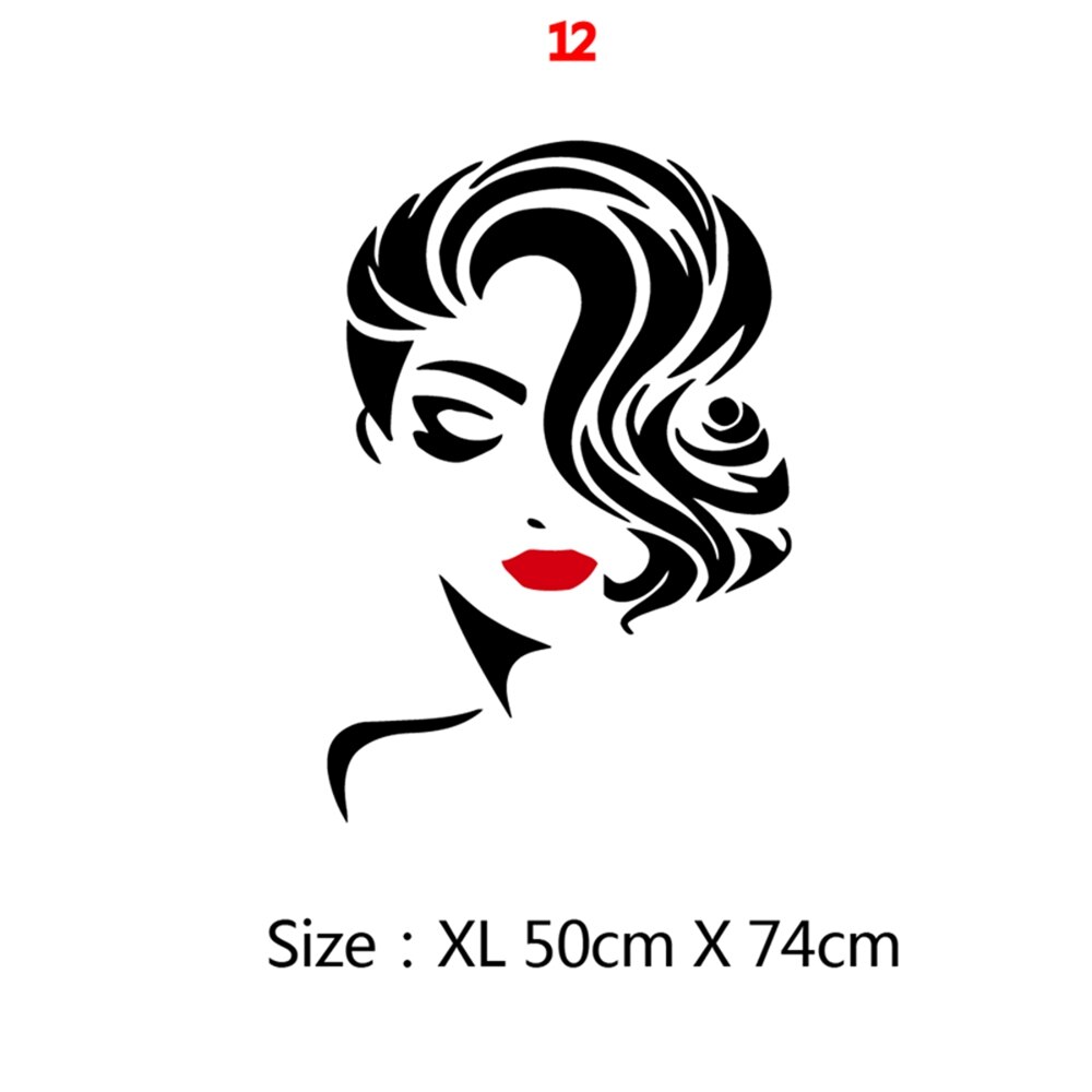 Skønhedssalon vægklistermærke smuk dame frisør til dame & #39 ;s røde læber vinyl makeup klistermærke hår frisør frisør mærkat: 12