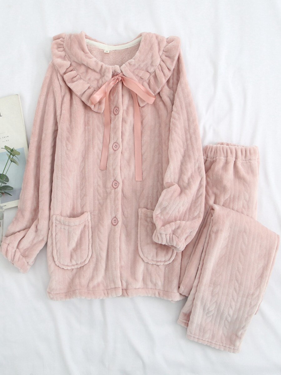 Womens Pajamas Maternity Sleep Pregnancy Clothes Autumn Winter Flannel Pregnant Pijama Breastfeeding Sleepwear: Pink / L