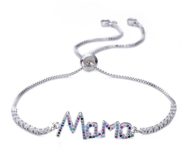 Mama multicolor micro pave cz zirkon zirkonia armband Einstellbar Silikon silber gold überzogene charme Schlange Kette Ryg3