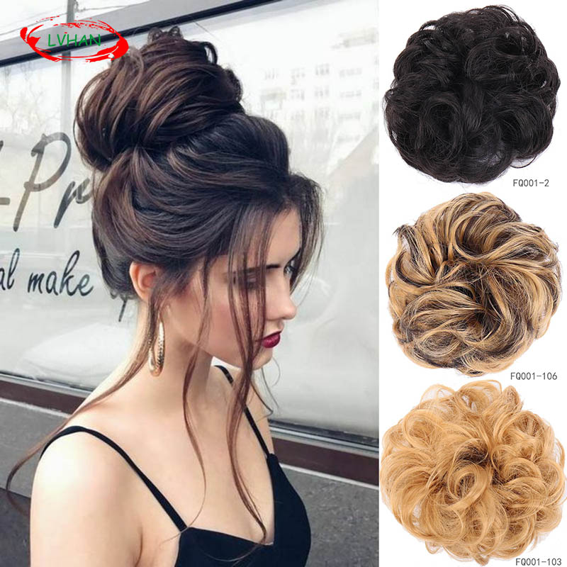 LVHAN Women's Curly Chignon With Elastic Rubber Band Synthetic Scrunchie Wrap Hair Messy Bun Hairpieces