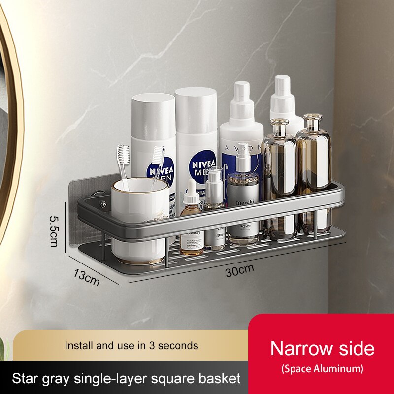 Gray Stainless steel Bathroom Shelves No-Drill Corner Cabinet Shower Storage Toilet Organizer Bathroom Holder Полка Для Ванной: Upgrade Rectangle-A