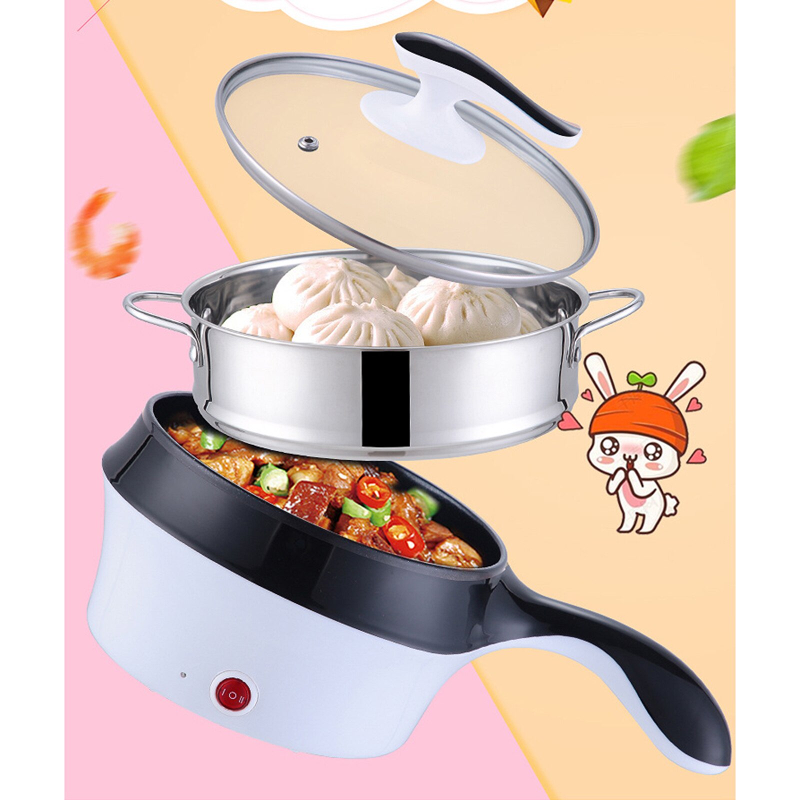 4 In 1 Mini Multifunction Electric Cooker Electric Pot for Dormitory Student Noodles Cook Rice Stew Soup Steamed Fish Egg Small