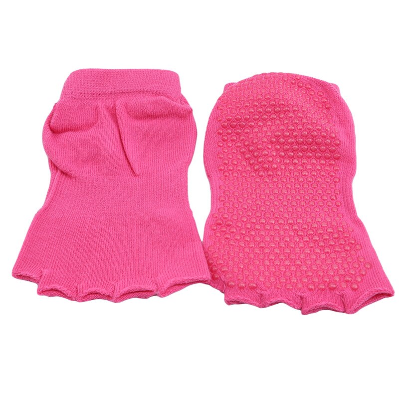 Damen-yogasocken, rutschfest, fünf zehen, offen, silikon, rutschfest, 5 zehen, ballettsocken, fitnessstudio, fitness, sport, bequeme baumwollsocken: Rosenrot