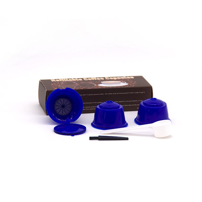 3 Pcs Herbruikbare Koffie Capsule Filter Cup Voor Nescafe Dolce Gusto Hervulbare Caps Lepel Borstel Filter Manden Pod Zachte Smaak zoete: blue