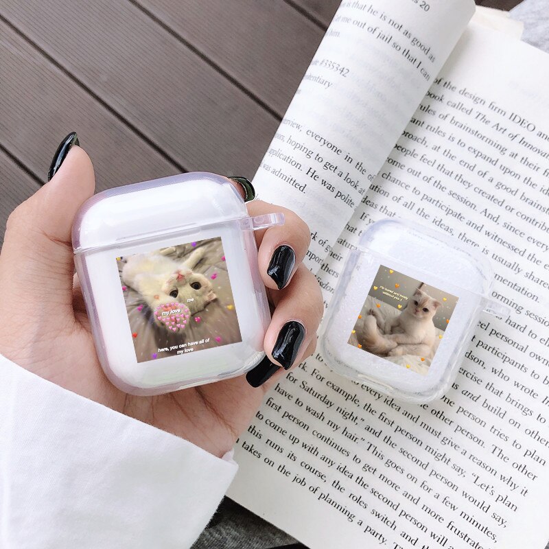 Silicone MEMES case for Apple Airpods 1 2 Case Transparent Soft Cover for Air Pod Dogs meme Case protective Airpods Cover Fundas