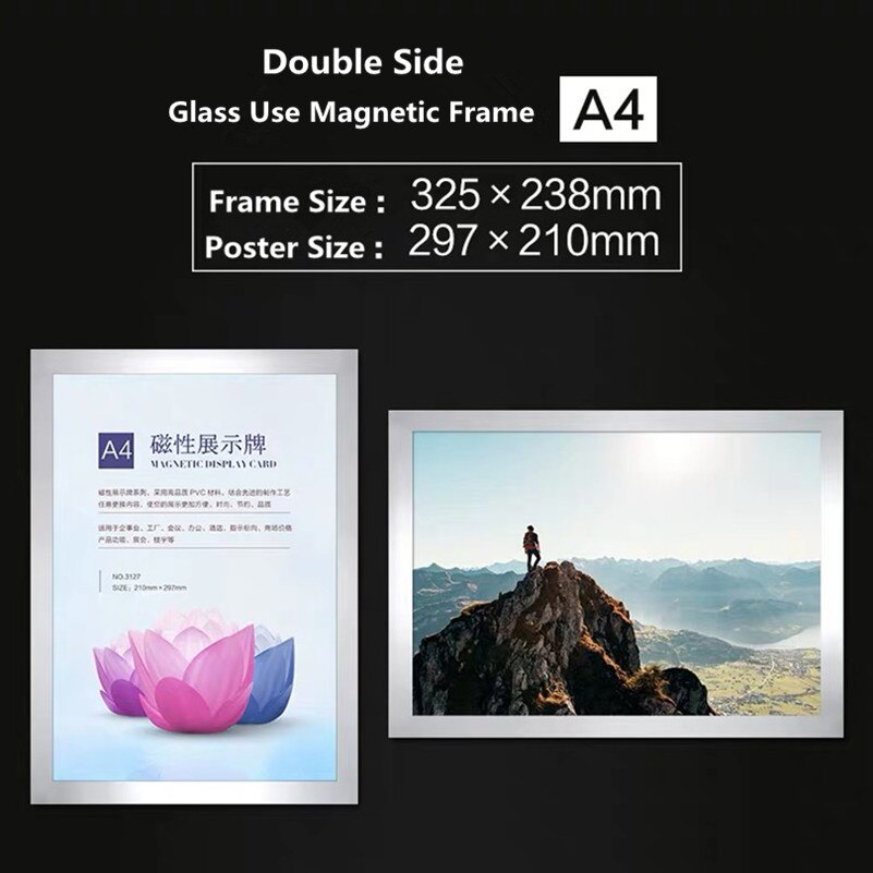 1pcs Pvc Diy Photo Red Yellow Blue A4 Magnetic Picture Frame: Silver Glass Use