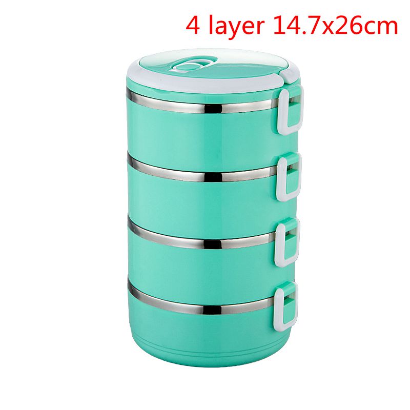 Lunchbox Lekvrij Thermos Lunchbox Voedsel Container Draagbare Roestvrij Staal Thermische Lunchbox Voor Kantoor Camping Benodigdheden: 4 Layers green