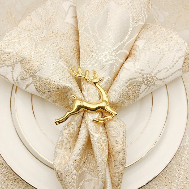 -12Pcs Kerst Elanden Herten Servetringen Goud Legering Servet Gesp Servet Ring Houder Hotel Restaurant Wedding Party Diner