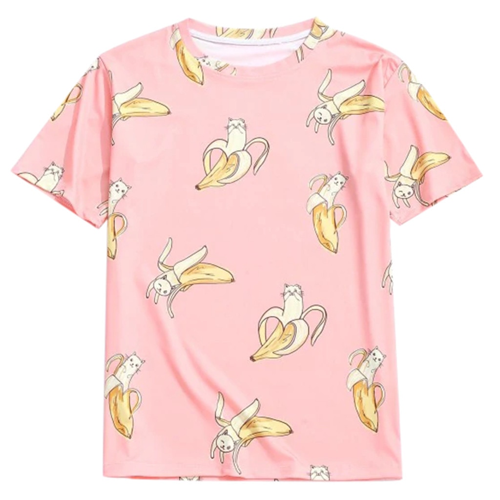 Laatste Mannen Mode Print Topmen Zomer Mode Toevallige Afdrukken Korte Mouwen Banaan & Kat T-shirt Top Blouse