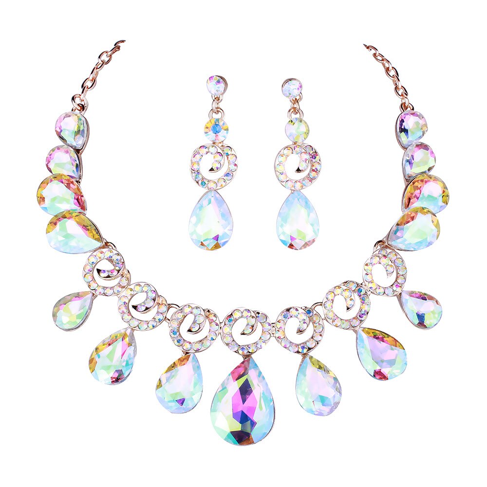 FARLENA biżuteria elegancka kropla wody kształt kryształki górskie naszyjnik kolczyki zestaw biżuterii ślubnej na ślub bal