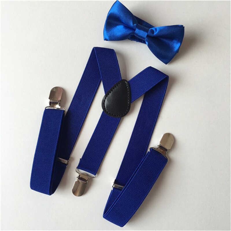 Soild farve børn bælte bowtie sæt baby drenge piger seler clip-on y-back seler butterfly elastisk børn justerbar: Safir