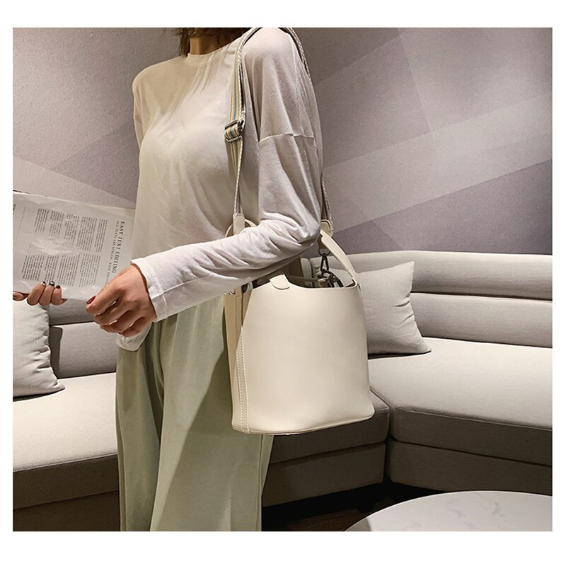 Pu leren bucket bags met hoge capaciteit voor dames, effen schoudertas, damestassen en portemonnees, dameshandtas