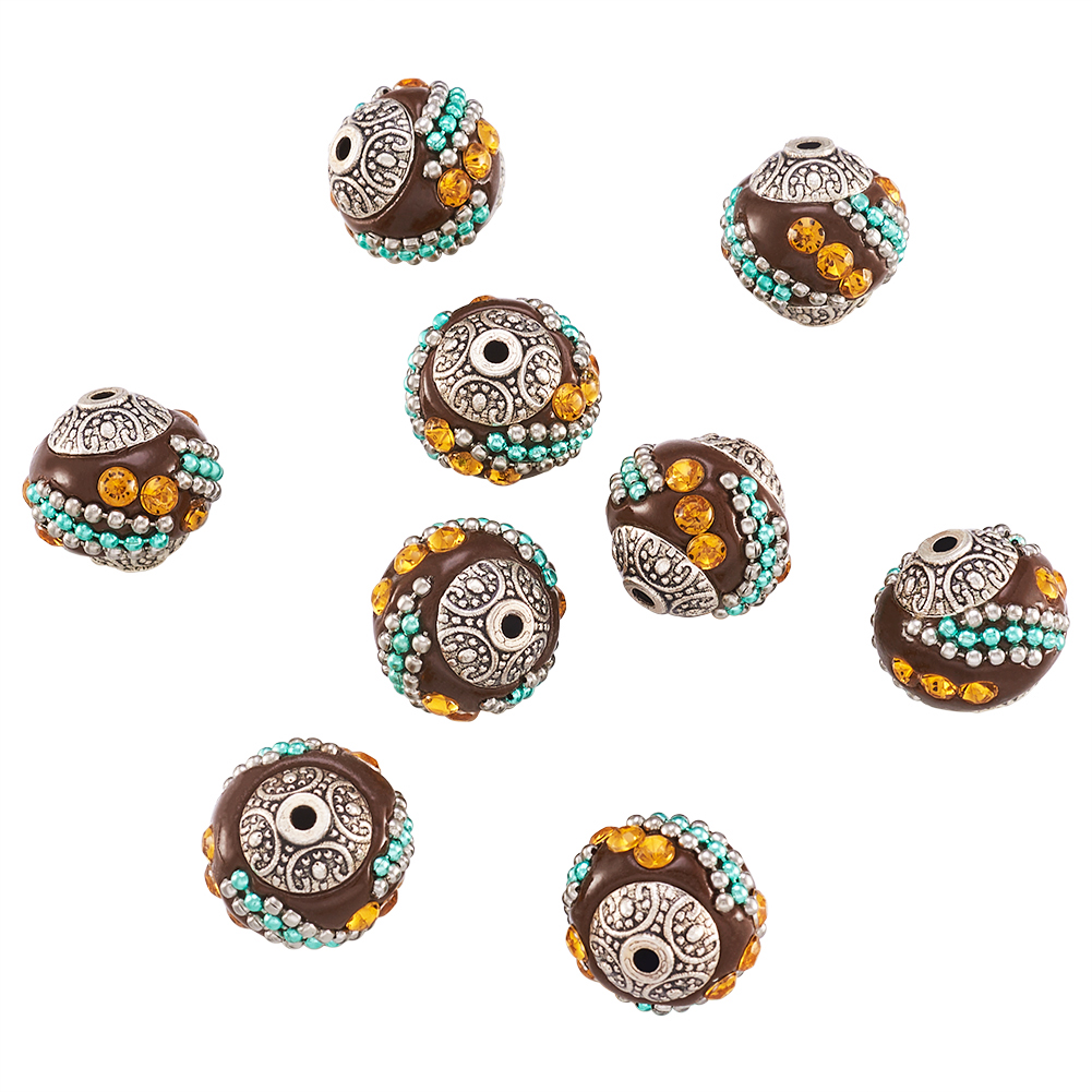 10 peças 14-15mm contas redondas soltas feitas à mão indonésia para fazer jóias pulseira diy com núcleos de liga banhados a prata antiga: CINZA