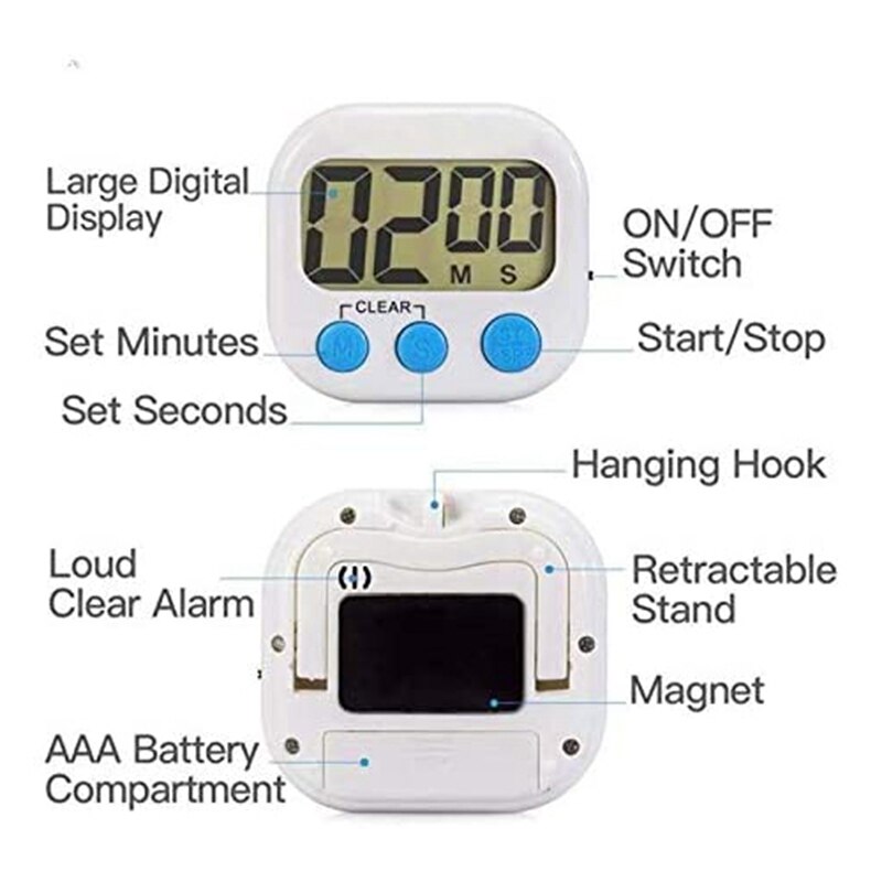4 Pack Digital Kitchen Timer, Cooking Timers, Loud Alarm, Backing Stand, Minute Seconds Count Up Countdown