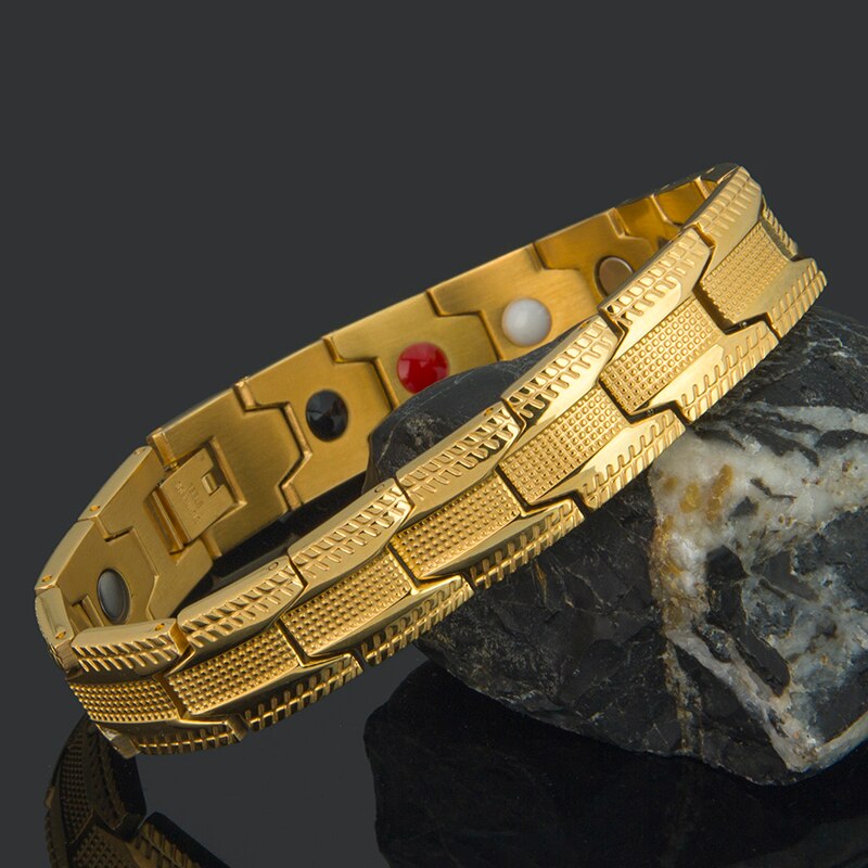 Luxuriöses #39 vergoldetes edelstahl-magnetarmband für herren 1 4 in starken magneten, verstellbar
