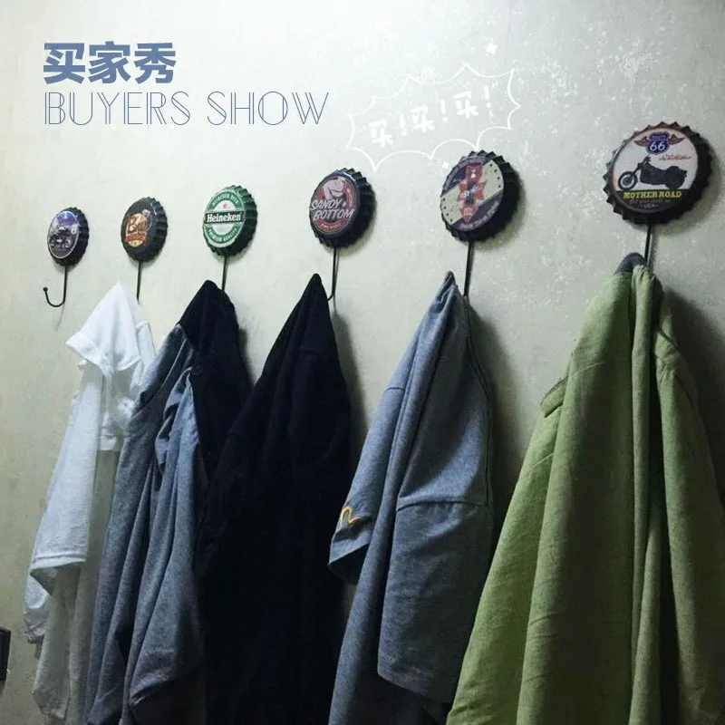 Ganchos de pared para cafetería, gancho decorativo para decoración de Bar, botella de cerveza Retro, colgador de hierro para colgar abrigos, accesorios bonitos para decoración del hogar y Bar