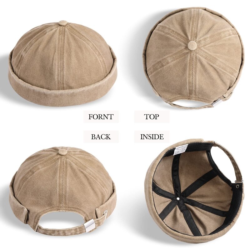 2 Pcs Brimless Hats for Men Adjustable Hat Casual No Brim Hat Visor-Less Flip Hat Sailor Skullcap