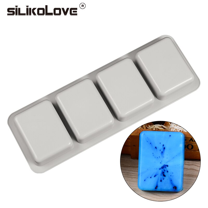 Silikolove Siliconen Zeep Mallen Rechthoek Vormige Zeep Maken Mold 4 Holte Recycle Handgemaakte Craft Voor Familie Badkamer Zeep Vorm