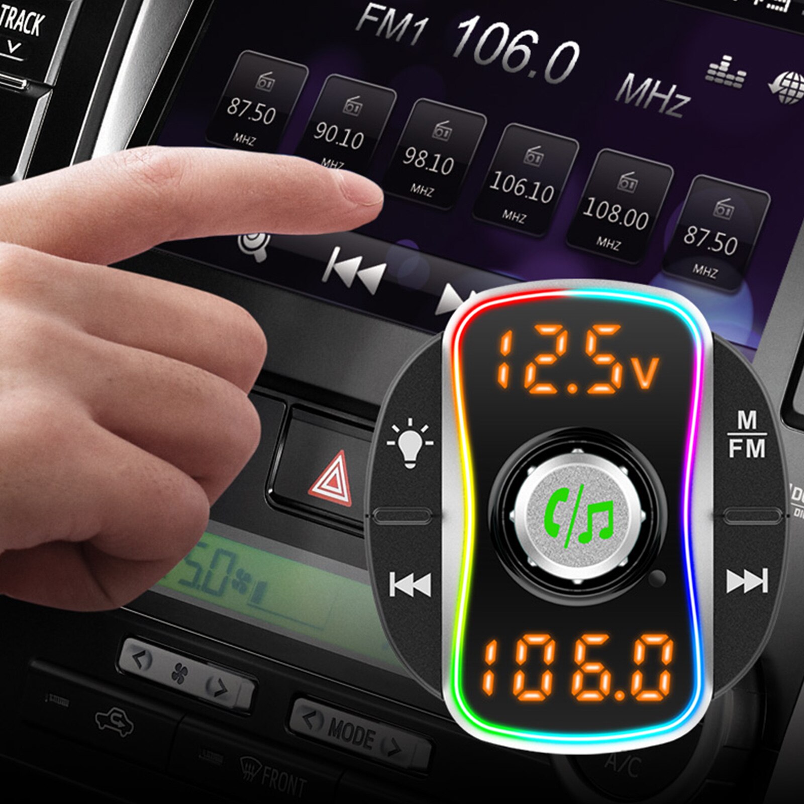 BC67 Car FM Transmitter Bluetooth 5.0 MP3 Audio Player QC3.0+PD Fast Charging Wireless Handsfree Car Kit with LED Backlit