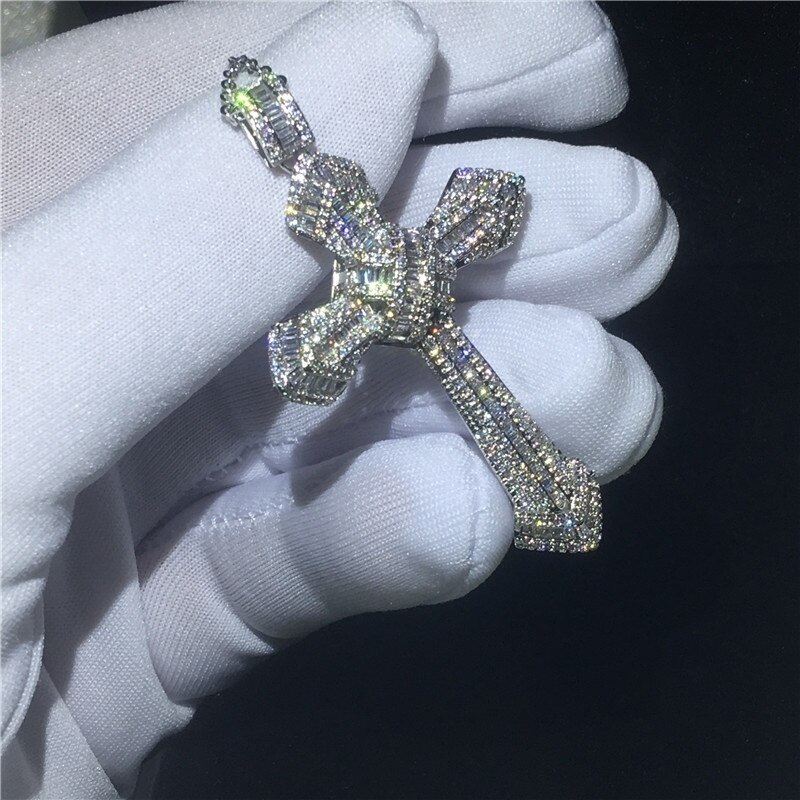 Colgante de lujo con cruz grande para mujer y hombre, colgante de boda de circonia cúbica 5A con Collar, joyería