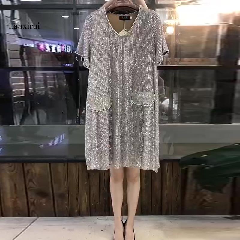 3XL-6XL European Summer Loose Slim Sequined Beaded...  Grandado