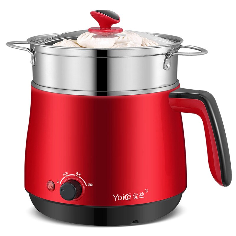 Kbxstart 220V 1.5L Multifunction Electric Cooking Pot Skillet Noodles Rice Cooker Thermal Insulation Mini Dormitory Pot 600W: with steamer