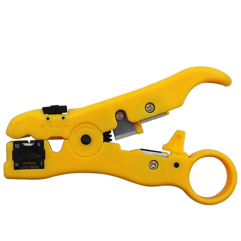 Automatic Cable Wire Stripper Electric Stripping Tools for UTP STP RG59 RG6 RG7 RG11 Multi-functional Cutter Striper: yellow