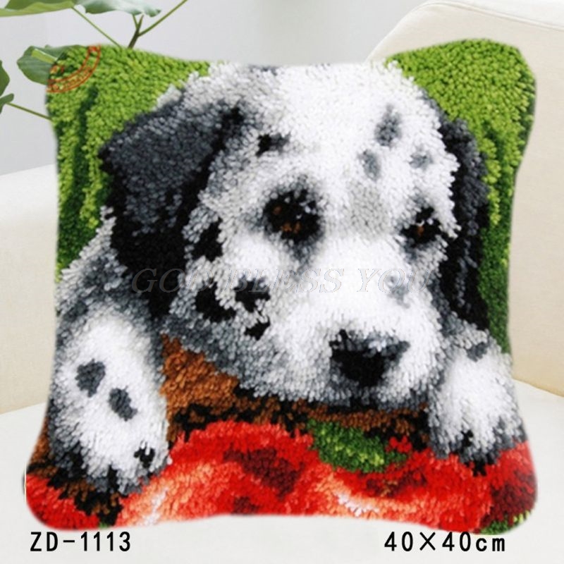 Animal Series Latch Hook Rug Kits Dogs 3D Segment Embroidery Pillow Wool Cross Stitch Carpet Embroidery DIY Latch Hook Pillow: 1113-Dalmatian