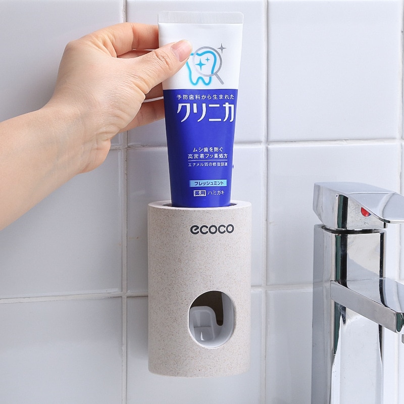 GESEW Toothbrush Holder Wall Mount Automatic Toothpaste Dispenser Dust-proof Toothbrush Case Home Bathroom Accessories Set