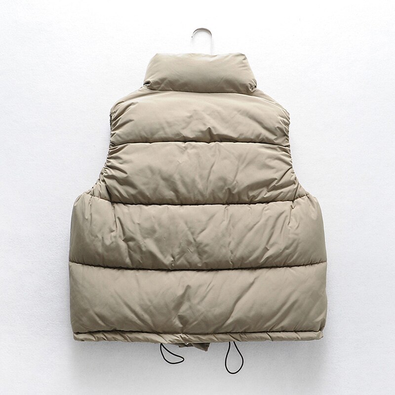 Chaleco de Invierno para mujer, chaleco acolchado, chaleco Casual para mujer, chalecos cálidos para mujer, chaqueta con bolsillos de cuello alto sin mangas, ropa de calle