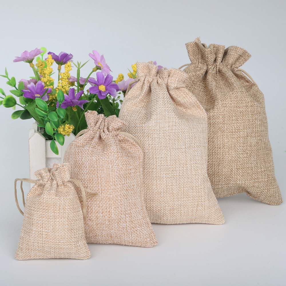 Arpillera Natural de yute, algodón y lino, bolsa de , boda, , recuerdo, cordón, joyería, muselina, Navidad, 5 uds.