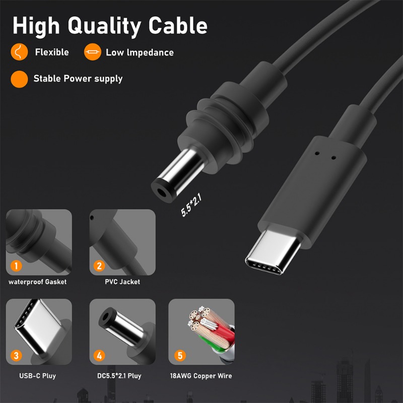 Cabo de alimentação usb-c para carregamento rápido dc/dc para carregamento rápido do starlink mini, 20v prova d'água, para uso externo 2/3/5/10m cabo de alimentação para starlink mini.