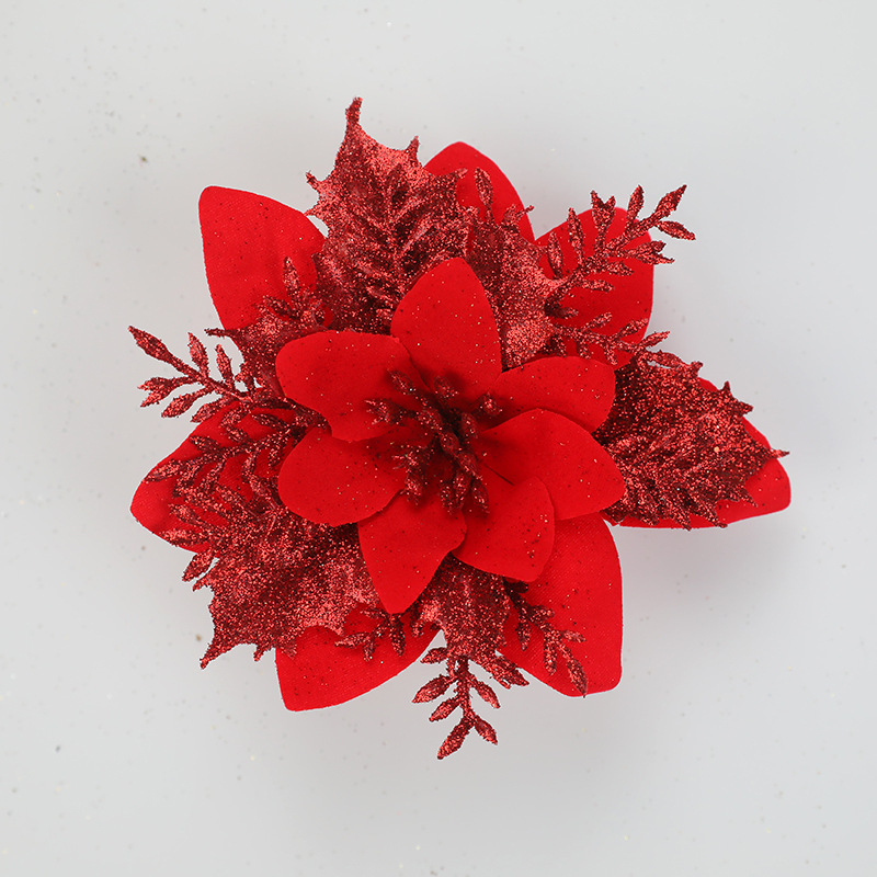 Glitter Kunstmatige Kerstbloemen Kerstboomversieringen Vrolijke Kerstversiering voor Huis Nieuwjaarscadeaus: Rood