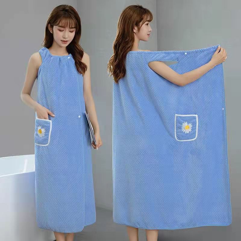 Tragbare Bad Handtuch Absorbent Coral Fleece Schlinge Bad Rock Bademantel Weiche Wrap Brust Mikrofaser Handtuch für Frauen Mädchen: Blue
