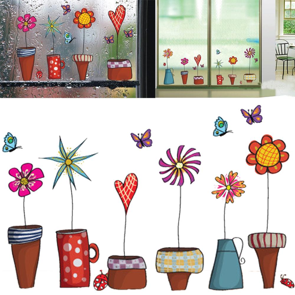 Cute Cartoon Flower Butterfly Wall Stickers DIY Decal Window glass Wall Decor Home Decoration kids Home Decor Decal